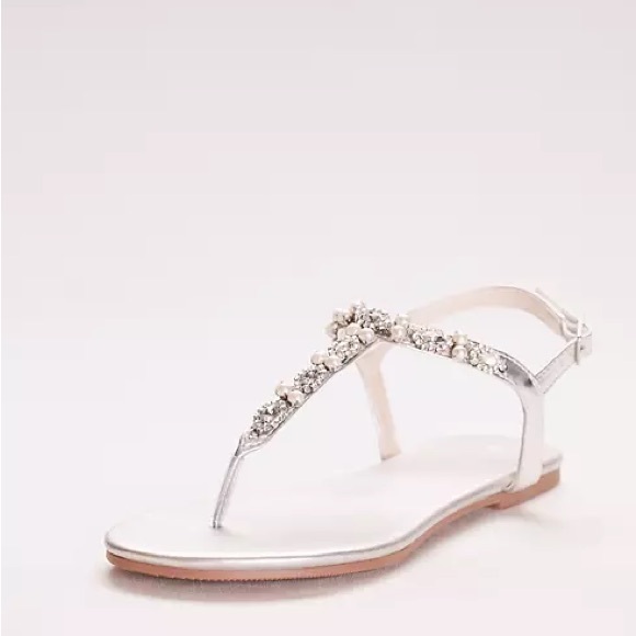 pearl and crystal encrusted dyeable t-strap sandal - Picture 3 of 3